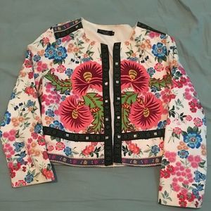 Floral White Blazer